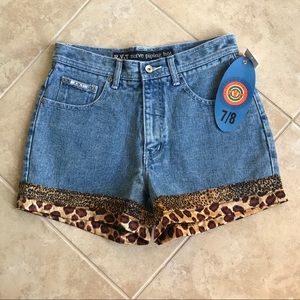 Cute High-Waisted Leopard Trim Jean Shorts